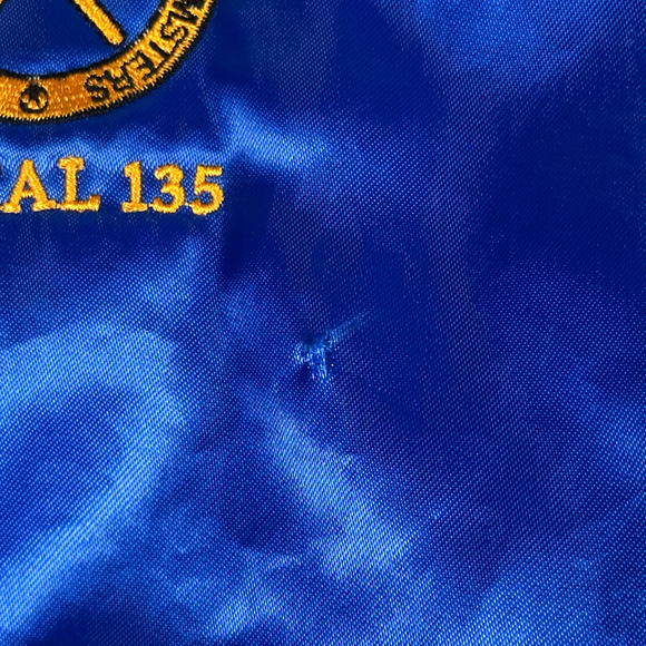 Vintage Teamsters Jacket Adult LARGE Blue King Louie Satin Bomber Union Made 80s - Picture 8 of 10